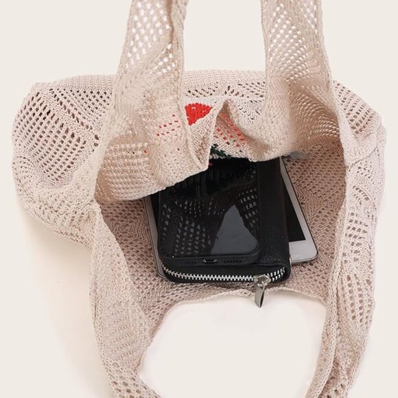 Crochet Mesh Beach Tote Shoulder Bag - Picture 2 of 7